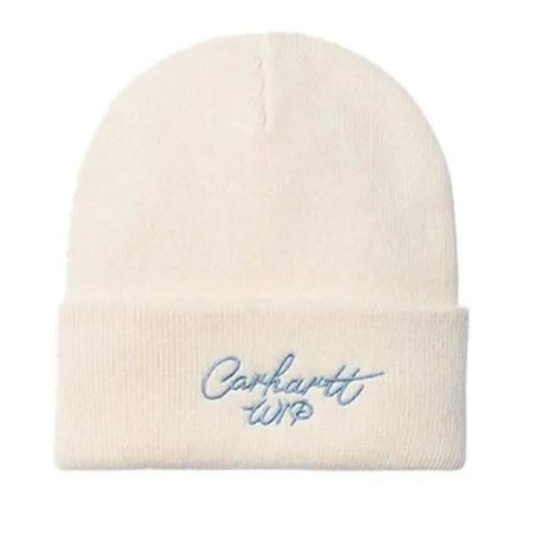 Headwear | Carhartt WIP Signature Script Beanie Natural Dusty Ice White