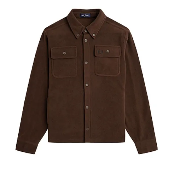 Jackets | Fred Perry Fleece Overshirt Burnt Tobacco Brown