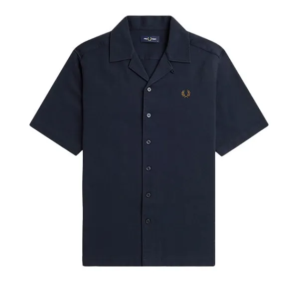 Shirts | Fred Perry Piqué Texture Revere Collar Shirt Navy