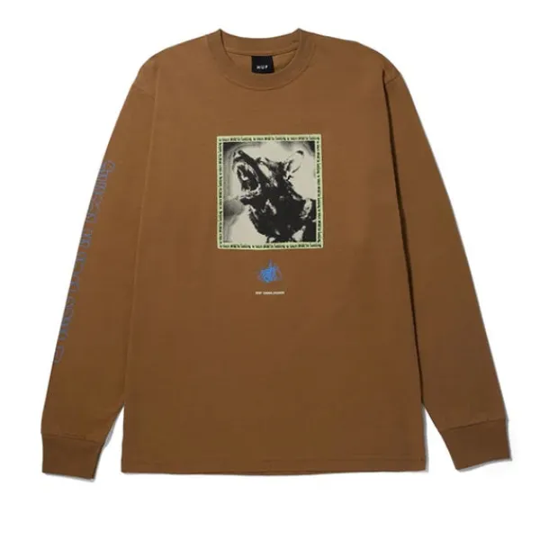 T Shirts | HUF Beware LS Tee Camel Brown