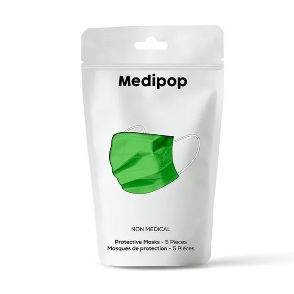 Headwear | Medipop Solid Face Masks 5 Pack Neon Green