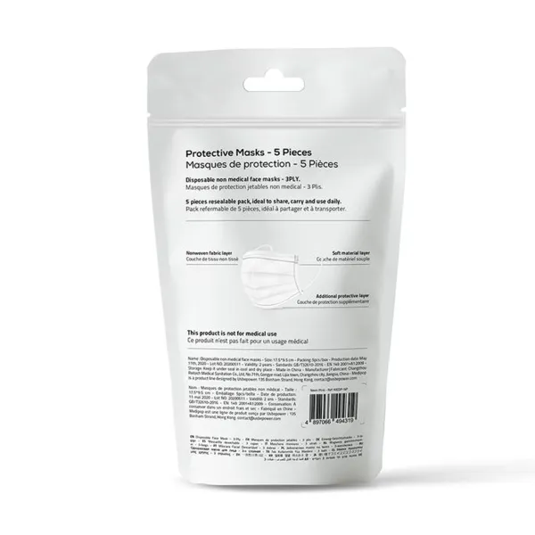 Headwear | Medipop Standard Face Mask 5 Pack White