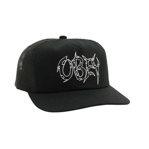 Headwear | Obey Thornz Twill Trucker Cap Black