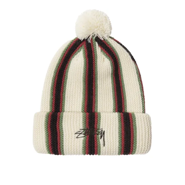 Headwear | Stussy Striped Pom Beanie Ecru